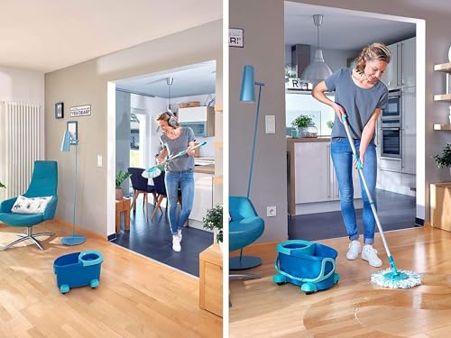 Leifheit Clean Twist Spin Mop and Bucket Set with Rollers | Telescopic Handle, 360° Joint, Spin-Dry System | Easy Glide Wheels | Blue - style: Clean Twist 2.0 Mobile