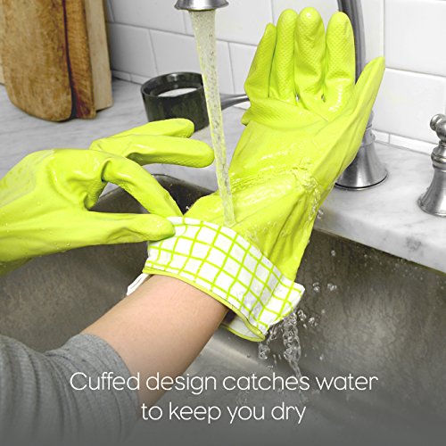 Full Circle Splash Patrol - Natural Latex Cleaning Dish Gloves, Stay-Dry Cotton Cuffs, Durable with Protective Lining, Medium/Large, (1 Pair) Green - color: Green