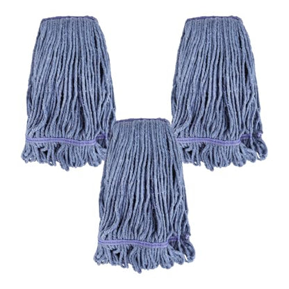 Commercial Heavy Duty Mop Heads Replacement for Rubbermaid: 3 Packs Industrial Wet Mop Head for Floor Cleaning - Commercial Products Looped End String Head Refills - color: 3 Count-blue