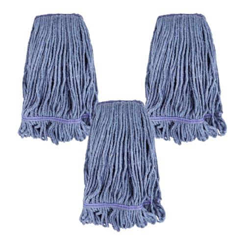 Commercial Heavy Duty Mop Heads Replacement for Rubbermaid: 3 Packs Industrial Wet Mop Head for Floor Cleaning - Commercial Products Looped End String Head Refills - color: 3 Count-blue