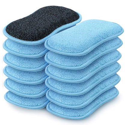 HOMEXCEL 12 Pack Multi-Purpose Scrub Sponges Kitchen, Dish Sponge, Non-Scratch Microfiber Sponge for Efficiently Cleaning Dishes, Pots, and Pans, Blue - color: Blue
