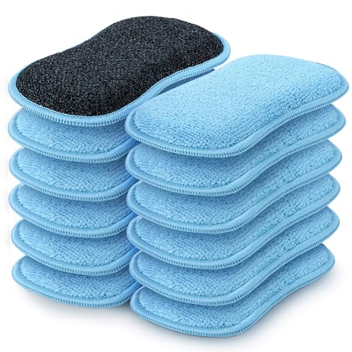 HOMEXCEL 12 Pack Multi-Purpose Scrub Sponges Kitchen, Dish Sponge, Non-Scratch Microfiber Sponge for Efficiently Cleaning Dishes, Pots, and Pans, Blue - color: Blue