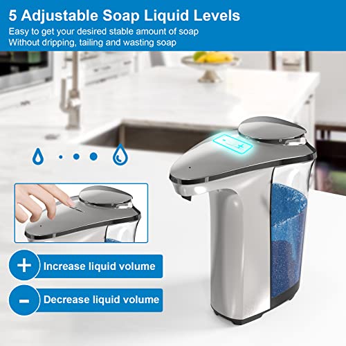 PZOTRUF Automatic Soap Dispenser, Touchless Dish Soap Dispenser 17oz/500ml with Upgraded Infrared Sensor, 5 Adjustable Soap Dispensing Levels, Liquid Hand Dispenser for Bathroom (Silver Set) - color: Silver Set