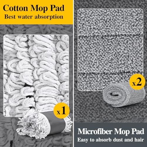 MASTERTOP Commercial Mop, 36'' Large Dust Mop,Heavy Duty Industrial Push Mops with 3 Reusable Microfibre Pads & 62'' Adjustable Handle for Home,Hotel,Mall,Warehouse - color: Grey(36"*5.1")