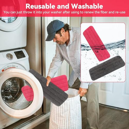 16.5 inch Microfiber Mop Pads for Rubbermaid Reveal Spray Mop and Any 16.5" Flat Mop - 6 Pack 13''-15'' Spray Mop Pad Reusable Washable Replacement Refills - Red & Grey - color: Grey and Red - 6pack