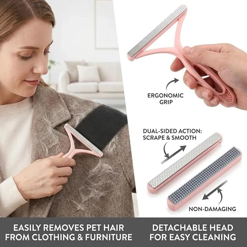 Pet Hair Remover Carpet Scraper - Lint Remover Tool with Two Way Edge for Sofa Coat Rug Bedding Furniture 1Pack(Light Pink) - color: Light Pink