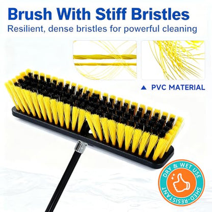 18 Inches Push Broom Outdoor- Heavy Duty Broom with 63" Long Handle,for Cleaning Outdoor or Indoor Tile, Garage, Floor, Deck