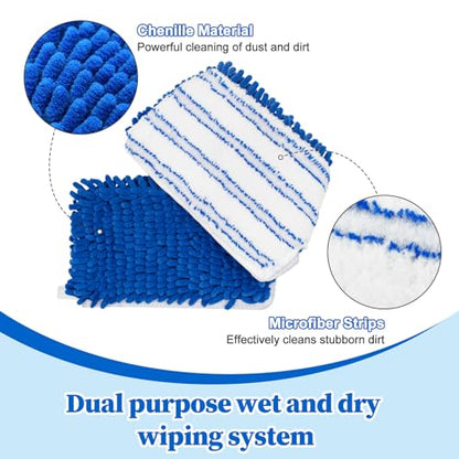 3 Pack Mop Heads Replacements for Ocedar Dual-Action Flip Mop, Spin Mop Replace Heads with Microfiber&Chenille Mop Refills Double Sided for All Floor Dry/Wet Use,Machine Washable,Reusable Mop Pads - color: 3 Pack Blue Chenille Flip Mop Pads