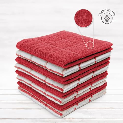 100% Cotton Kitchen Towels and dishcloths Sets, Super Soft & Absorbent, Dish Cloths for Washing Dishes, Dish Towel for Kitchen, 2 RED Dish Towels and 4 RED Dish Cloths - color: Red (Dt & Dc Combo)