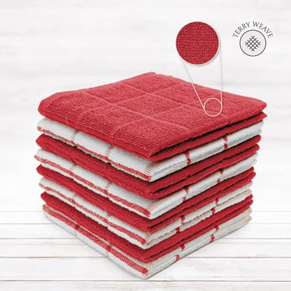 100% Cotton Kitchen Towels and dishcloths Sets, Super Soft & Absorbent, Dish Cloths for Washing Dishes, Dish Towel for Kitchen, 2 RED Dish Towels and 4 RED Dish Cloths - color: Red (Dt & Dc Combo)