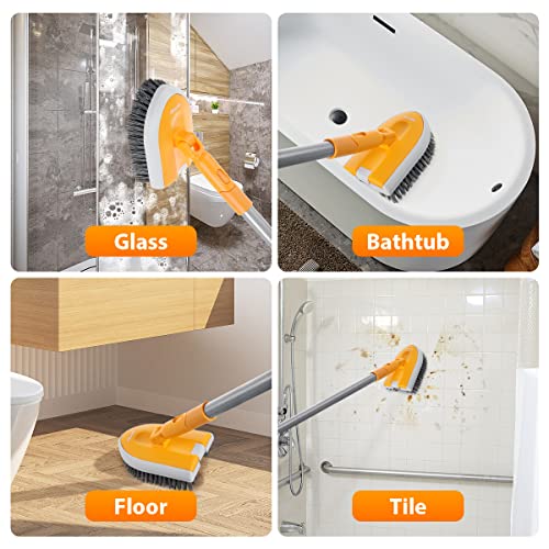 Shower Scrubber for Cleaning, Bestnifly Bathroom Scrub Brush with 42'' Extendable Long Handle, Tub and Tile Cleaning Brush for Toilet Bathtub Wall Glass Floor, Stiff Bristle