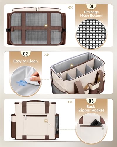 Ytonet Large Cleaning Caddy with 4 Spinner Wheels, Wearable Rolling Cleaning Caddy Bag with Cleaning Apron, Detachable Trolley Portable Cleaning Supplies Organizer Cart for Housekeepers, Car, Tool - color: Beige Brown