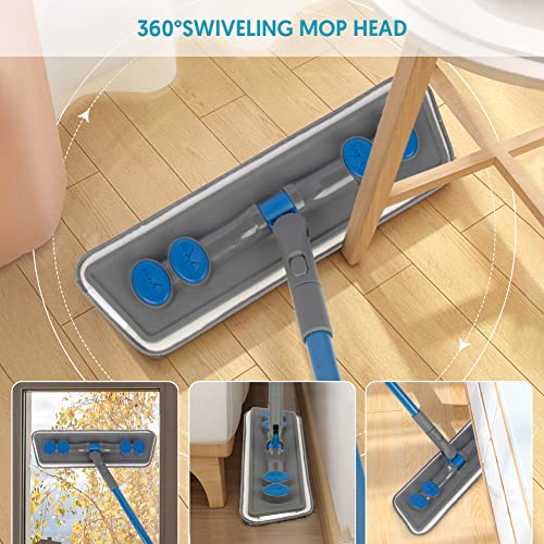 Microfibre Floor Mop for Cleaning Floors, Flat Mop for Laminate Wooden Vinyl Tile, Dust Wet Dry Use for Kitchen Bathroom Wall Cleaning with 3 Washable Chenille Pads