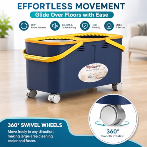 Compact Spin Mop and Bucket with Clean & Dirty Water System, Floor Mop with 360° Swivel Wheels, 61" Handle, 6 Reusable Mop Heads for for Wood, Tile, Vinyl, Baseboards- Blue/Yellow - size: Spin Mop Bucket + 6 Extra Refill