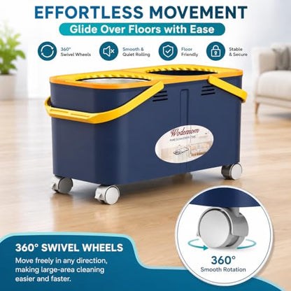 Compact Spin Mop and Bucket with Clean & Dirty Water System, Floor Mop with 360° Swivel Wheels, 61" Handle, 6 Reusable Mop Heads for for Wood, Tile, Vinyl, Baseboards- Blue/Yellow - size: Spin Mop Bucket + 6 Extra Refill