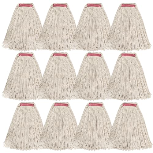 Matthew Cleaning 24oz 12Pack Cotton Mop Head Replacement,Looped-Open String Heavy Duty String Mop Refills,Universal Headband Blend,Floor Cleaning for Home, Industrial and Commercial Use(White) - color: White, size: 24oz 12 Pack