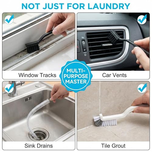 8-Piece Washing Machine Cleaning Brush Set, Dryer Vent Cleaner Kit, Front Load Washer Gasket Cleaner Brush, Crevice Gap Brush for Sink, Grout, Tile & Bathroom, Long Handle Household Cleaning Tools
