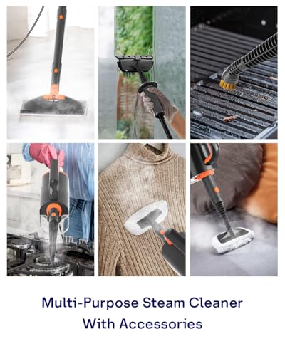 Steam Mop Cleaner with Detachable Handheld Steamer, 20 in 1 Wired Steam Cleaner with Multiple Accessories, Detachable Water Tank, Microfiber Pads for Floor Tiles Carpet and Grout Cleaning (Grey)
