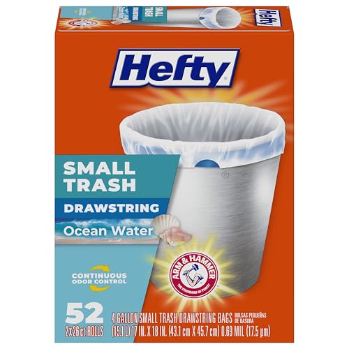 Hefty Small Trash Bags, Ocean Water Scent, 4 Gallon, 52 Count - color: White, size: 52 Count (Pack of 1)