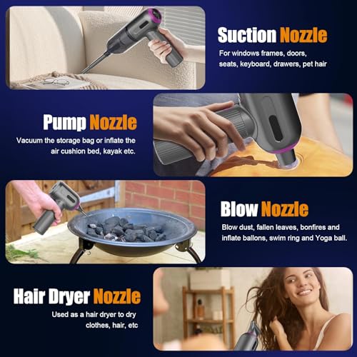 7000Pa Mini Car Vacuum: 4-in-1 Handheld Vacuum Cordless & Compressed Air Duster & Inflator Pump, 3-Speed Portable High Power Cleaning Kit for Car Detailing, Computer Keyboard, Sewing Machine, Office