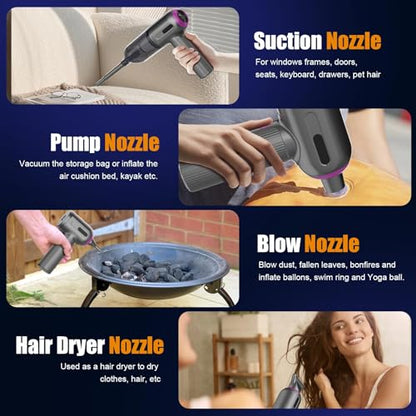 7000Pa Mini Car Vacuum: 4-in-1 Handheld Vacuum Cordless & Compressed Air Duster & Inflator Pump, 3-Speed Portable High Power Cleaning Kit for Car Detailing, Computer Keyboard, Sewing Machine, Office