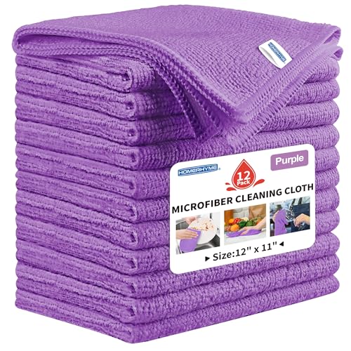 Microfiber Cleaning Cloth, 12 Pack Purple Cleaning Rags,12" X 11" Lint Free Dish Towels Wash Cloths, Reusable Microfiber Towels for Home and Kitchen Bathroom Apartment Cleaning Supplies - color: Purple, size: 12 Pack
