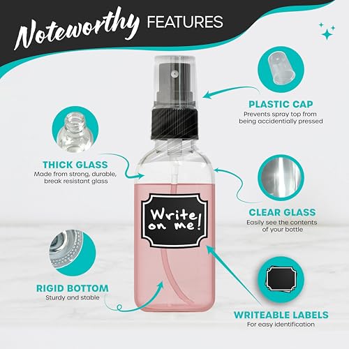 Nevlers Clear Glass Small Spray Bottle 2 Oz 48 Pack Body Spritzer Bottles | Mini Travel Spray Bottle Set with Funnel, Brush, Marker & Labels | Small Atomizer Mist Bottles for Perfume, Face & Hair - color: Clear, style: 48 Pack