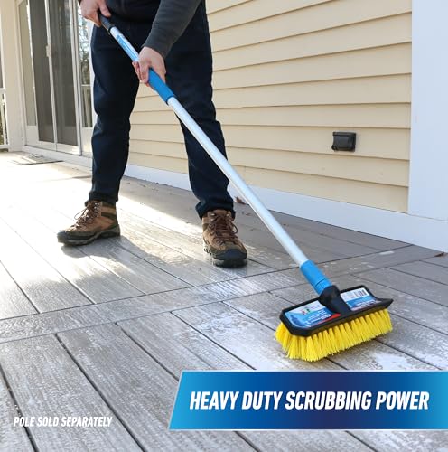 Unger Professional HydroPower Lock-On 10” Bi-Level Scrub Brush, Cleaning Supplies, Scrubber Tool, Compatible with Waterflow Poles, Use in Garage, Driveway, Deck, Concrete, Cement, and Brick - size: 10 inches (Pack of 1), style: Multi-Angle Scrub Brush