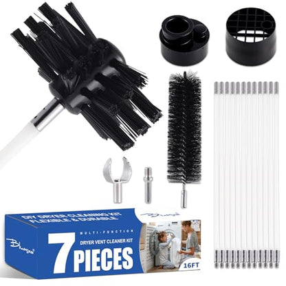 Bluesea 7 Pieces 16 Feet Dryer Vent Cleaner Kit, Reinforced Nylon Dryer Vent Cleaning Kit, Durable Dryer Vent Brush Vacuum Attachment with Flexible Lint Trap Brush, Vacuum & Dryer Adapters Upgrade - color: Upgrade, size: 16 FT