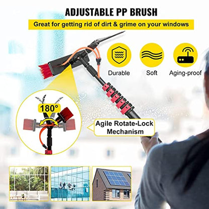 Professional Window Cleaning Kit - Extendable Pole and Squeegee Cleaner with 180° Rotation Bendable Head and Alumipole - size: 18FT