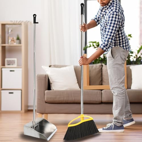 Stainless Steel Dustpan Metal Dustpan with Handle Heavy Duty Dust Pan Upright Dust Pan for Home Office Lobby - style: Dustpan