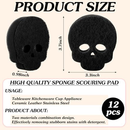 Tioncy 12 Pack Skull Sponges Bulk Gothic Dual Sided Scrubber Black Skull Sponges Reuseble Non Scratch Dishwashing Kitchen Cleaning Accessories for Cookware Pot Boiler Pan Household - color: Black, style: Skull