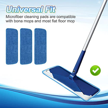 3 Pack Microfiber Mop Pads Replacement for Wet/Dry Mops Floor Cleaning Reusable Mopping Pads Refills for Spray Mops Compatible with Bona Floors Care System and Any Microfiber Flat Spray Mop