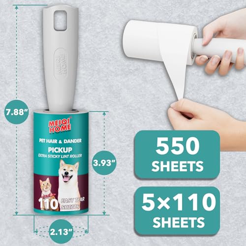 Lint Rollers for Pet Hair Extra Sticky, 550 Sheets Mega Value Set Lint Roller with 2 Upgraded Handles, 5 Rollers Portable Pet Lint Remover for Clothes, Furniture, Carpet, Dog & Cat Hair Removal - size: 550 SHEETS