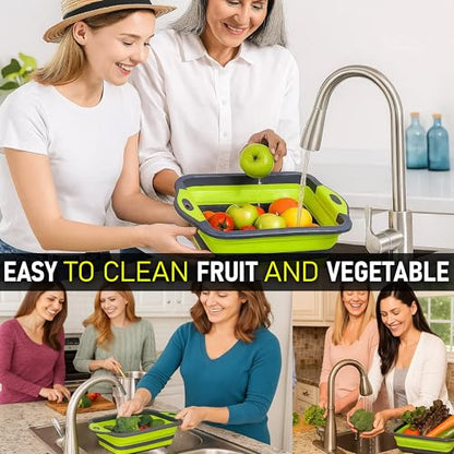 SSKT 3-in-1 Collapsible Cutting Board – Multifunctional Kitchen Sink Tub Basin with Drain, Chopping Board & Washing up Bowl – Space-Saving & Portable for Kitchen, Camping, RV, & Outdoor Use (Green) - color: Green