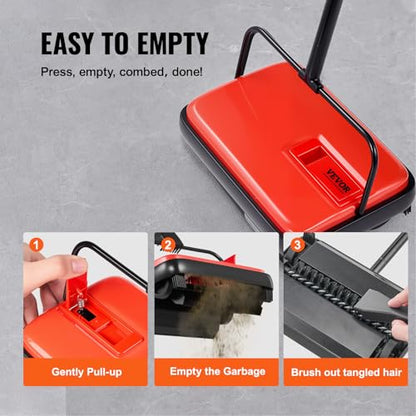 VEVOR Carpet Sweeper Manual, Floor Sweeper with 300 ml Dustbin Capacity Easy to Empty, 6.7 inch Cleaning Width for Home Office Carpets Pet Hair Dust, Red - color: Red