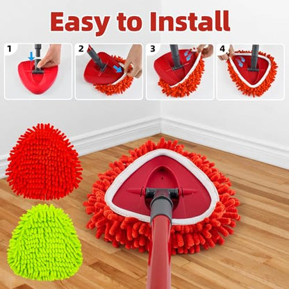 6 Packs Mop Head Replacements & 4-Section Spin Mop Handles for Ocedar, and Spin Mop Base Compatible with O-Cedar EasyWring 1 Tank Spin Mops Refills - color: 2green+2red