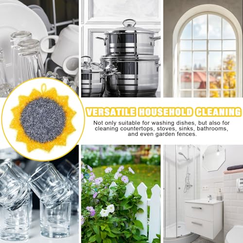 Breling 6 Piecs Fun Sunflower Shape Dish Sponge Gifts Dual Sided Non Scratch Dish Washing Scrubbers, Reusable Household Cleaning Kitchen Tools for Dishwashing Cookware Spring Kitchen Decor - style: Sunflower