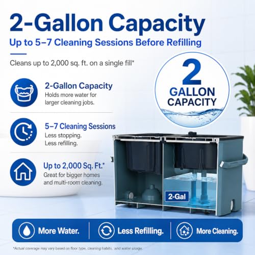 RinseWise Large Gen 1 Spin Mop and Bucket with Wringer, 2 Gal Clean Water Capacity, 4-Chamber Clean & Dirty Water Separation, 4 Swivel Wheels, 61" Handle, 6 Microfiber Heads for Hardwood & Tile Floors - size: Large Gen 1- Blue/Grey+6 Mop Heads