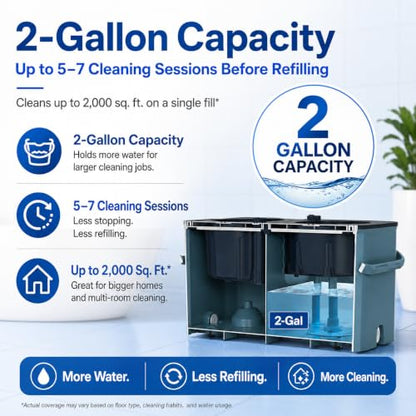 RinseWise Large Gen 1 Spin Mop and Bucket with Wringer, 2 Gal Clean Water Capacity, 4-Chamber Clean & Dirty Water Separation, 4 Swivel Wheels, 61" Handle, 6 Microfiber Heads for Hardwood & Tile Floors - size: Large Gen 1- Blue/Grey+6 Mop Heads