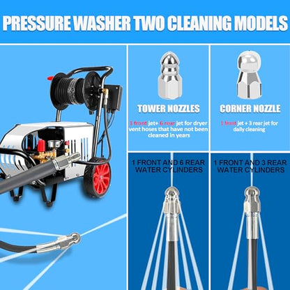 Dryer Vent Cleaner Kit: 32ft Pressure Hose + 1/4 Air Quick Connect + 2 Jetter Nozzle for Powerful Lint Removal, Fire Hazard Reduction & Energy Savings – Ideal for Cleaning Long Dryer Ducts - color: Black