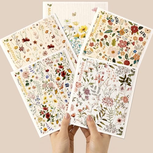 5 Pack Swedish Dishcloths - Reusable Dish Cloths for Kitchen 5 PCS Non-Scratch Absorbent Compostable Retro Floral Patterned Swedish Sponge Cloths for Cleaning, Wild Flower - color: Wild Flower