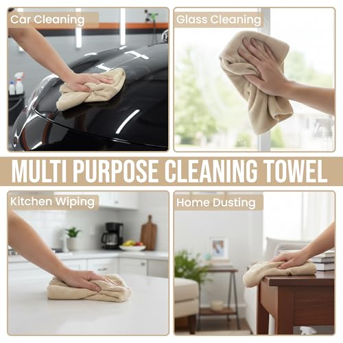 Ameri-Homes Microfiber Cleaning Cloths 12 x 12 Inches, 400 GSM Ultra Soft, Lint-Free & Scratch-Free, Highly Absorbent Towels for Car, Kitchen, Glass & Home Cleaning, Pack of 6 (Light Brown) - color: Light Brown