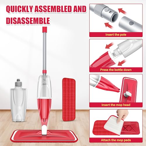 Spray Wet Mops with 3 Pads 2 Refillable Bottles for Hardwood Floor Cleaning