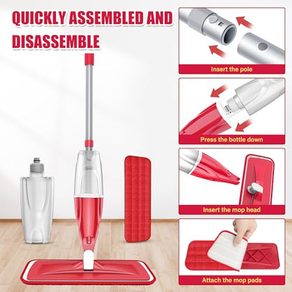 Spray Wet Mops with 3 Pads 2 Refillable Bottles for Hardwood Floor Cleaning