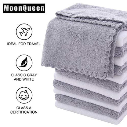 MOONQUEEN Microfiber Facial Cloths Fast Drying Washcloth 24 Pack - Premium Soft Makeup Remover Cloths - Highly Absorbent - color: White-grey, size: 12x12 Inch (Pack of 24)