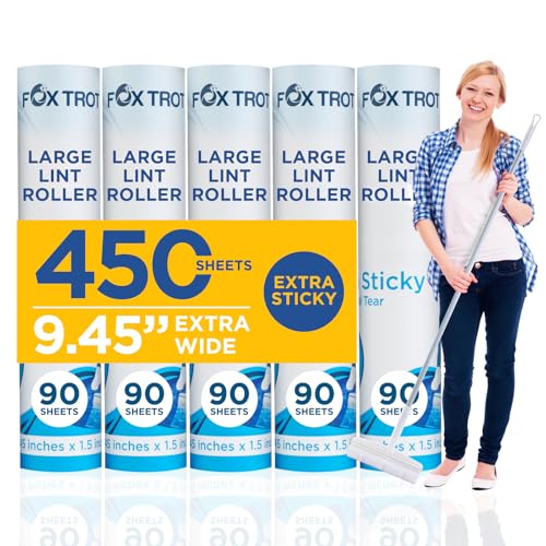 Large Lint Roller with Long Handle – 9.45" Heavy Duty Giant Lint Rollers for Pet Hair – Sticky Roller with Extendable Handle and Refills for Floor, Furniture, Couch, Carpet - size: Large Roller - 9.45" - 450 Sheets