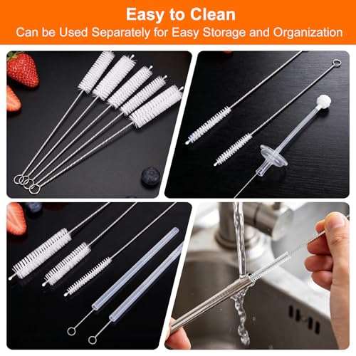 8 Inch Extra Long Straw Cleaner Brush Set, 10 Pack Reusable Straw Cleaning Brushes for Tumbler, Metal Straws，Bottle Drinking Straws，Computer Keyboard, Desktop Cleaning