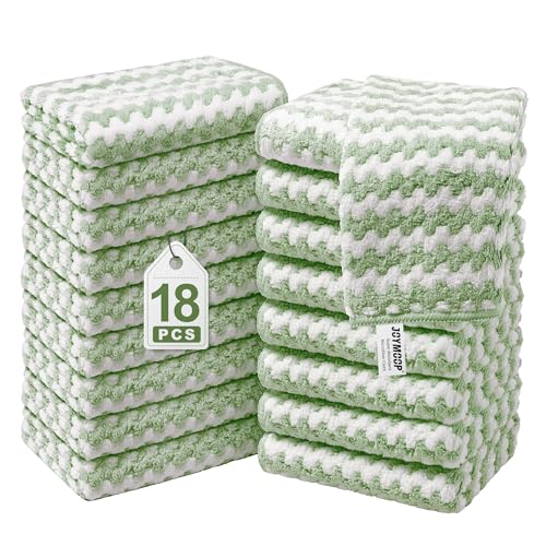 JOYMOOP Microfiber Cleaning Cloths – 18 Pack, 10" x 10", Green – Reusable, Lint-Free, Super Absorbent Towels for Kitchen, Car, and Household Cleaning - color: Green, size: 10"x10" - 18pcs