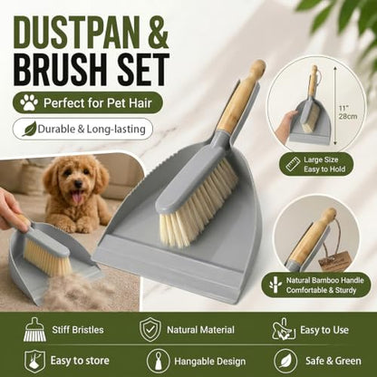 Small Dustpan and Brush Set - Mini Broom with Dustpan Set, Handheld Broom and Dust Pan Combo Set for Home, Pet Care, Car, 14 x 8.7 inch, Grey - color: Gray